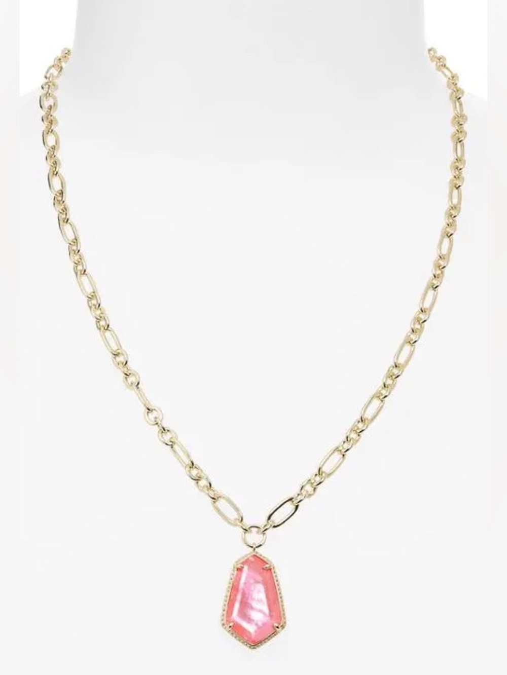 NWT Kendra Scott Alexandria Long Link Pendant Necklace Gold Pink